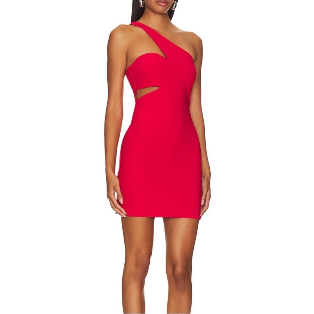 Amanda Uprichard Scarlet One Shoulder Dress Perfect for Christmas Party